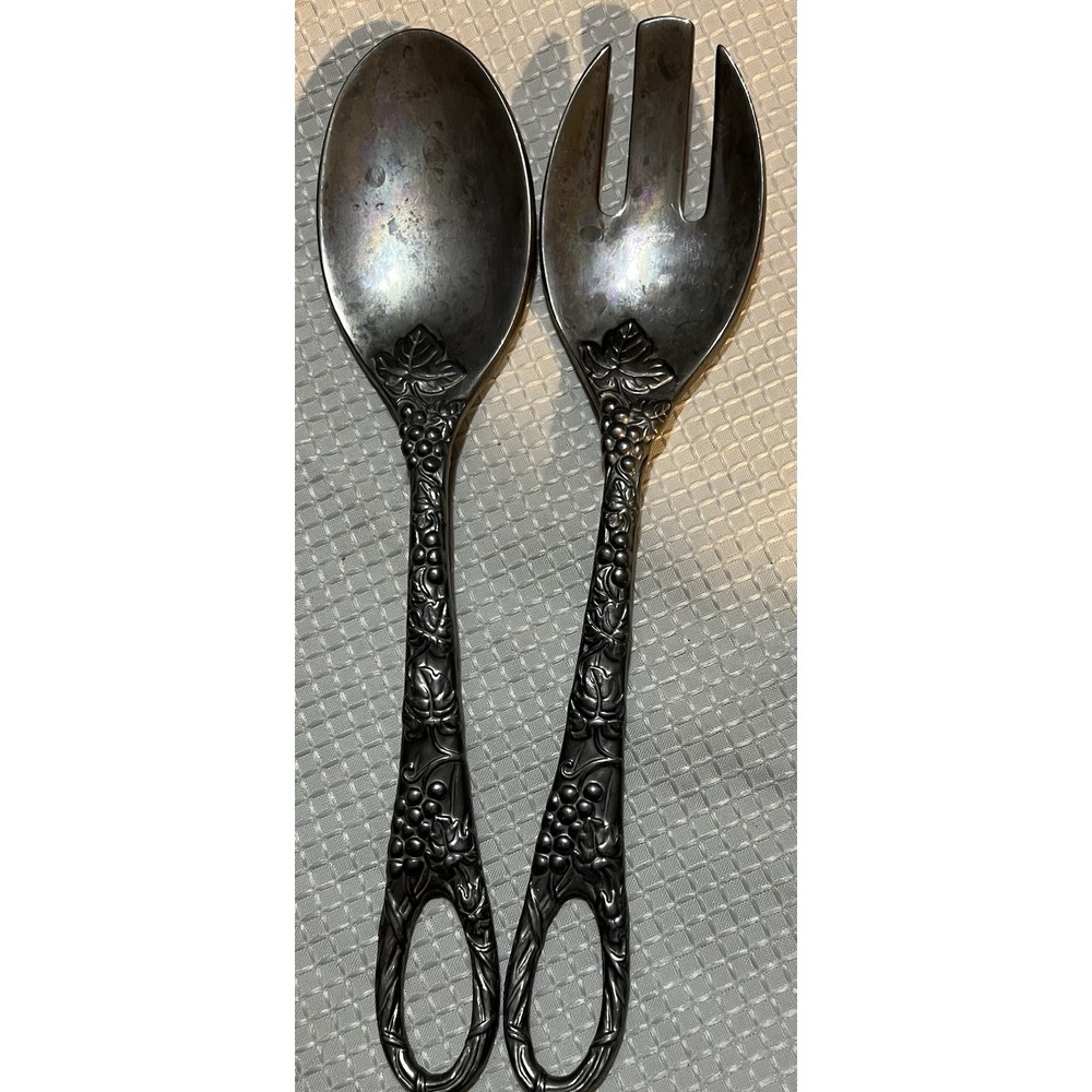 Vintage‎ LENOX Salad Serving Utensil 2 Pc Set  Pewter Grape  vine pattern